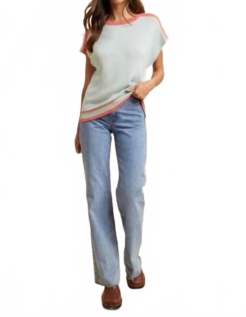 NEW ANNIEWEAR stripe colorblock dolman sleeve sweater in misty mint